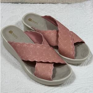 BZees Women Pink 7.5 Sahara Wedge Slip On Comfort Sandal Lightweight Travel Shoe